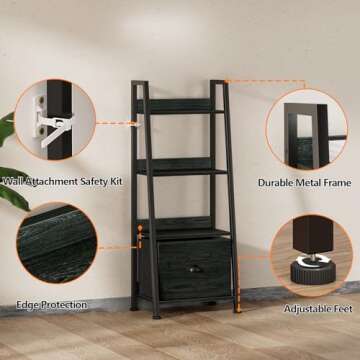 Furologee 4-Tier Ladder Shelf with Removable Drawer