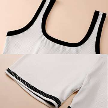 RERERDO Women's Funky 80s 90s 2 Piece Workout Tracksuit Sets, Ribbed Sports Bra Tank Top High Waist Biker Shorts Yoga Gym Outfits