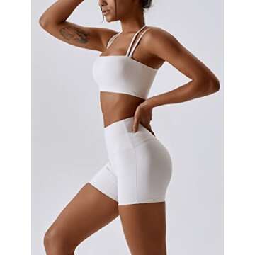 ABOCIW Workout Sets for Women Halter Bandeau Sport Bra Crop Tops High Waist Booty Shorts 2 Piece Gym Set Fitness Yoga Outfits Z-White Small