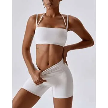 ABOCIW Workout Sets for Women Halter Bandeau Sport Bra Crop Tops High Waist Booty Shorts 2 Piece Gym Set Fitness Yoga Outfits Z-White Small