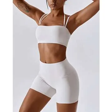 ABOCIW Workout Sets for Women Halter Bandeau Sport Bra Crop Tops High Waist Booty Shorts 2 Piece Gym Set Fitness Yoga Outfits Z-White Small