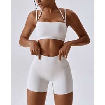 ABOCIW Workout Sets for Women Halter Bandeau Sport Bra Crop Tops High Waist Booty Shorts 2 Piece Gym Set Fitness Yoga Outfits Z-White Small