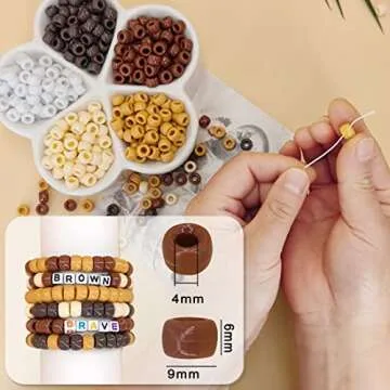 MIIIM 1000PCS 6x9mm Pony Beads Bulk, 5 Styles Brown Pony Beads for Bracelets Making Kit, Kandi, Hair Braids Crafts for Jewelry Making (Brown)