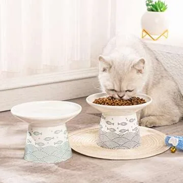 OMAYKEY 6.25 Inch Extra Wide Ceramic Raised Cat Bowls, Elevated Cat Bowls for Food & Water, Wide Sha...