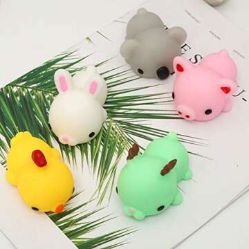KINGYAO Squishy Toy 5Pcs Medium Size 3inch Party Favors for Kids Kawaii Animal Stress Reliever Anxie...