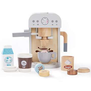 Frogprin Kids Coffee Maker Playset-Wooden Kitchen Toys, Toddler Play Kitchen Accessories, Pretend Pl...