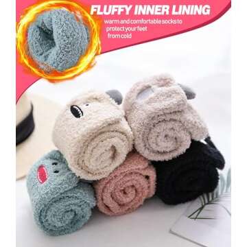 DYW Fuzzy Socks for Women Soft Cozy Fluffy Winter Warm Slipper Socks Home Sleeping Animal Socks (5 Colors 2)