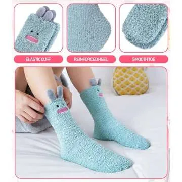 DYW Fuzzy Socks for Women Soft Cozy Fluffy Winter Warm Slipper Socks Home Sleeping Animal Socks (5 Colors 2)