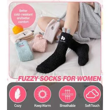 DYW Fuzzy Socks for Women Soft Cozy Fluffy Winter Warm Slipper Socks Home Sleeping Animal Socks (5 Colors 2)