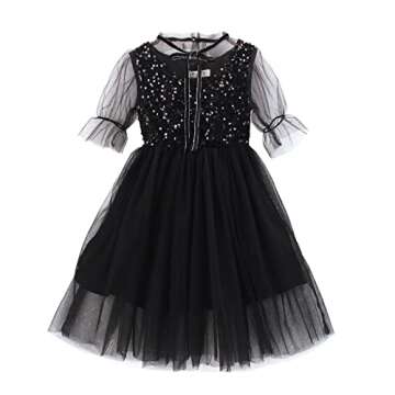 Sequin Tulle Party Dress for Girls Kids & Teens Princess Pageant Sundress，Black,6-7Y