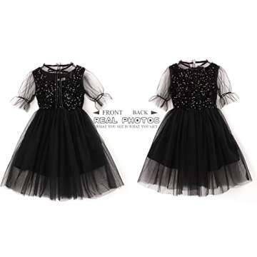 Sequin Tulle Party Dress for Girls Kids & Teens Princess Pageant Sundress，Black,6-7Y