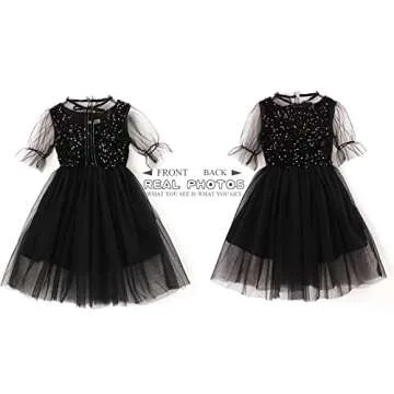 Sequin Tulle Party Dress for Girls Kids & Teens Princess Pageant Sundress，Black,6-7Y