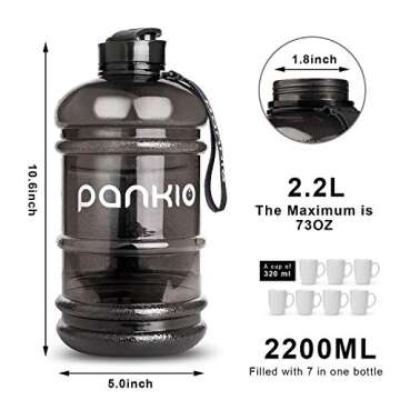 PANKIO Water Jug 2.2L Big Water Bottle 73OZ Half Gallon Sports Water Bottle Big Capacity Container B...