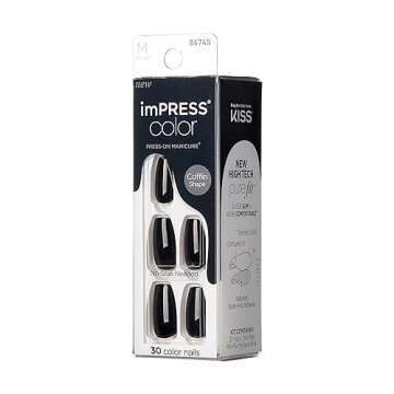 KISS imPRESS All Black Coffin Shape Press On Nails - Fast & Easy DIY Mani Kit