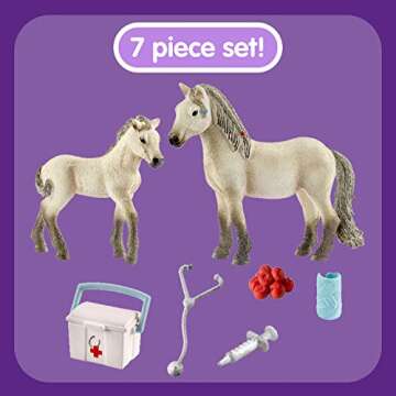 Schleich Horse Club, Horse Toys for Girls and Boys, Hannah's First-Aid Kit Horse Set with Icelandic Horse Toy, 7 Pieces, Ages 5+