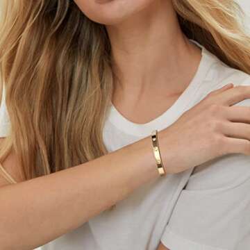 AILPIWE Stainless Steel Bangle Bracelet for Women, Gold Plated Cubic Zirconia Stones Stainless Steel...