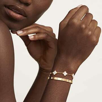 AILPIWE Stainless Steel Bangle Bracelet for Women, Gold Plated Cubic Zirconia Stones Stainless Steel Hinged Jewelry Oval Bangle for Women Men Gifts