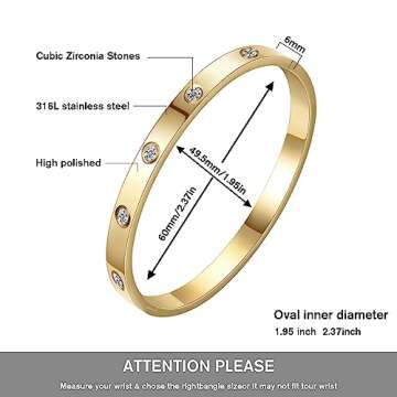 AILPIWE Stainless Steel Bangle Bracelet for Women, Gold Plated Cubic Zirconia Stones Stainless Steel Hinged Jewelry Oval Bangle for Women Men Gifts
