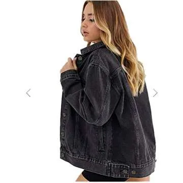 Cantonwalker Women's Oversize Vintage Washed Boyfriend Denim Jacket Long Sleeve Classic Loose Jean T...