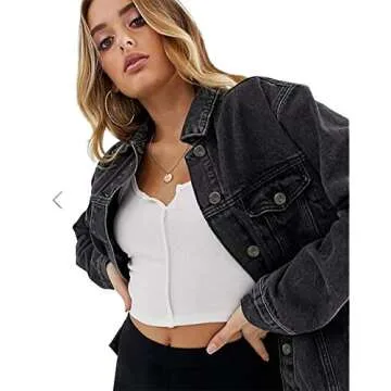 Cantonwalker Oversized Vintage Denim Jacket for Women