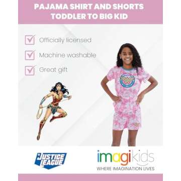 DC Comics Justice League Wonder Woman Little Girls Pajama Shirt and Shorts Tie Dye Pink 5-6