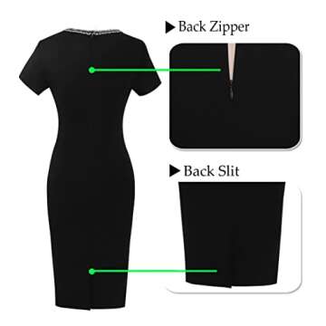 VFSHOW Womens Black Button Tweed-Trimed Crew Neck Slim Wear to Work Office Party Bodycon Pencil Dress 8998 BLK S