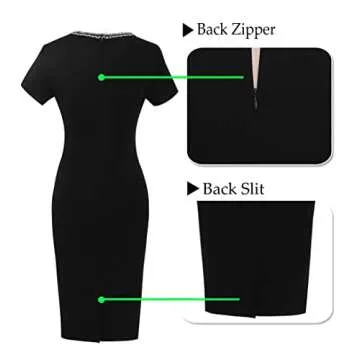 VFSHOW Womens Black Button Tweed-Trimed Crew Neck Slim Wear to Work Office Party Bodycon Pencil Dress 8998 BLK S