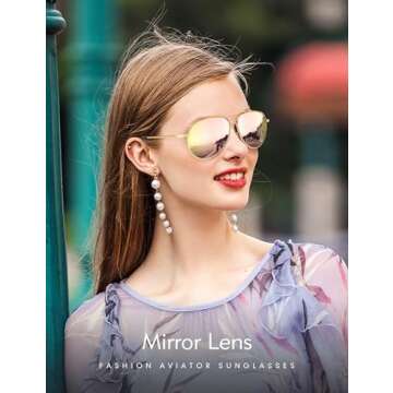 LUENX Aviator Sunglasses for Women Polarized - Driving Trendy Sun Glasses UV 400 Protection Pink Mirror Lens Gold Frame 60mm