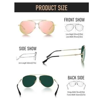LUENX Aviator Sunglasses for Women Polarized - Driving Trendy Sun Glasses UV 400 Protection Pink Mirror Lens Gold Frame 60mm