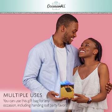 OccasionALL Mini Christmas Gift Bags with Handles, Gold Holiday Wrap, Birthdays, Weddings, Valentine...