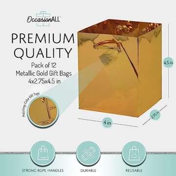 OccasionALL Gold Mini Christmas Gift Bags - 12 Pack