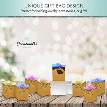 OccasionALL Gold Mini Christmas Gift Bags - 12 Pack