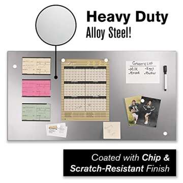 STEELMASTER by BankSupplies Magnetic Bulletin Board | 30 x 14 Inches | Silver | Includes 6 Magnets, 4 x 6 Dry Erase Board & Dry Erase Marker | Scratch Resistant Finish | Horizontal & Vertical Display