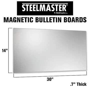 STEELMASTER by BankSupplies Magnetic Bulletin Board | 30 x 14 Inches | Silver | Includes 6 Magnets, 4 x 6 Dry Erase Board & Dry Erase Marker | Scratch Resistant Finish | Horizontal & Vertical Display