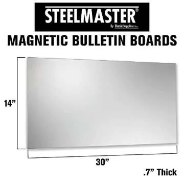 STEELMASTER by BankSupplies Magnetic Bulletin Board | 30 x 14 Inches | Silver | Includes 6 Magnets, 4 x 6 Dry Erase Board & Dry Erase Marker | Scratch Resistant Finish | Horizontal & Vertical Display