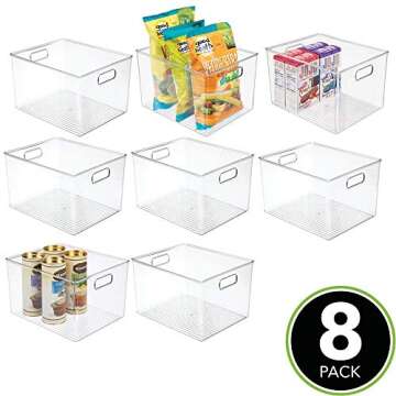mDesign Plastic Storage Organizer Container Bin for Kitchen Organization in Pantry, Cabinet, Countertop Fridge, Refrigerator, and Freezer - Hold Food, Drink, or Snacks, Ligne Collection, 8 Pack, Clear