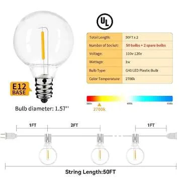 Dimmable G40 LED Outdoor String Lights - 100ft Pack