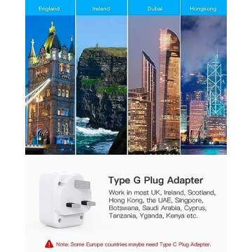 US to UK Ireland Travel Plug Adapter - Compact Type G Adapter with Dual USB Ports for Worldwide Trav...