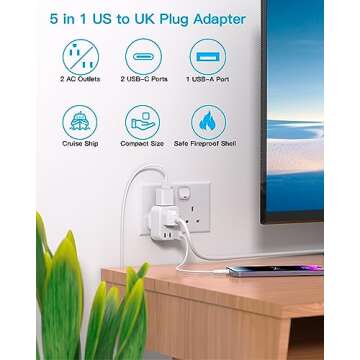 Versatile US to UK Travel Plug Adapter with USB Ports