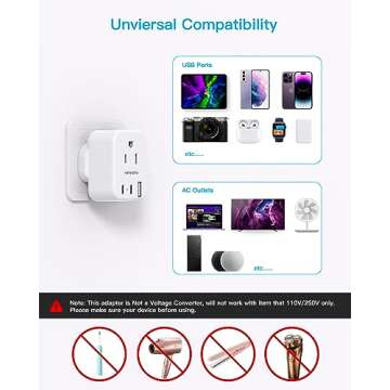 Versatile US to UK Travel Plug Adapter with USB Ports