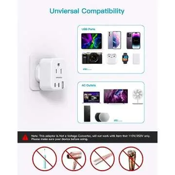 Versatile US to UK Travel Plug Adapter with USB Ports