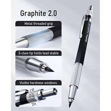 Nicpro 6PCS Art Mechanical Pencil Set, 3PCS Metal Drafting Pencil 0.5 mm & 0.7 mm & 0.9 mm & 3PCS 2m...