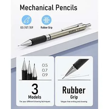 Nicpro 6PCS Art Mechanical Pencil Set, 3PCS Metal Drafting Pencil 0.5 mm & 0.7 mm & 0.9 mm & 3PCS 2mm Graphite Lead Holder (2B HB 2H) For Writing, Sketching Drawing With Lead Refills Case