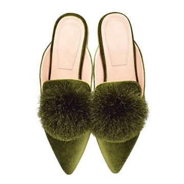 Stylish Fericzot Mules for Women - Slip-On Backless Loafers with Pom Poms