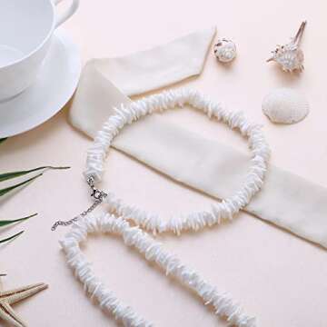 FASACCO Surfer Necklace for Men Puka Shell Necklace Men Sea Shell Necklace Beach Necklace Pookah Shells Choker Necklace 18 Inch