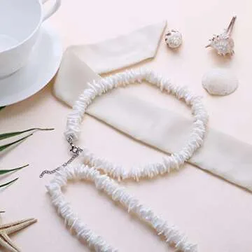 FASACCO Surfer Necklace for Men Puka Shell Necklace Men Sea Shell Necklace Beach Necklace Pookah Shells Choker Necklace 18 Inch