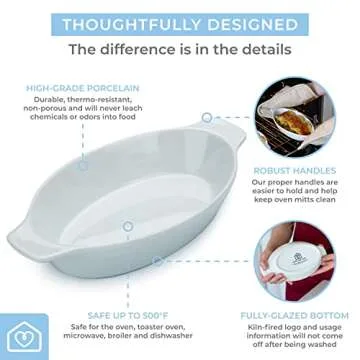 Heartland Home Porcelain Mini Casserole Dish Oval Au Gratin Dish (4pc Set). Cauliflower Baking Dish, Banana Split Bowls, Single Serving Dishes, Small Individual Gratin Dishes Set