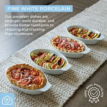 Heartland Home Porcelain Mini Casserole Dish Oval Au Gratin Dish (4pc Set). Cauliflower Baking Dish, Banana Split Bowls, Single Serving Dishes, Small Individual Gratin Dishes Set