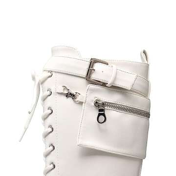 DREAM PAIRS Women's Combat Riding Platform Knee High Boots, Lace Up Fall Lug Sole Gothic Motorcycle Boots with Inside Zipper,Size 6,White,SDKB2304W