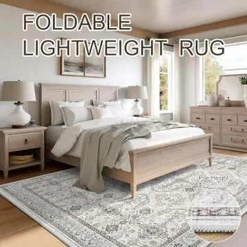 Soalmost 8x10 Area Rugs, Washable Rugs, Large Stain Resistant Area Rug for Living Room Bedroom Dining Room, Vintage Farmhouse Rug Brown Ivory